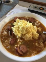 Chicken and sausage gumbo with tater salad